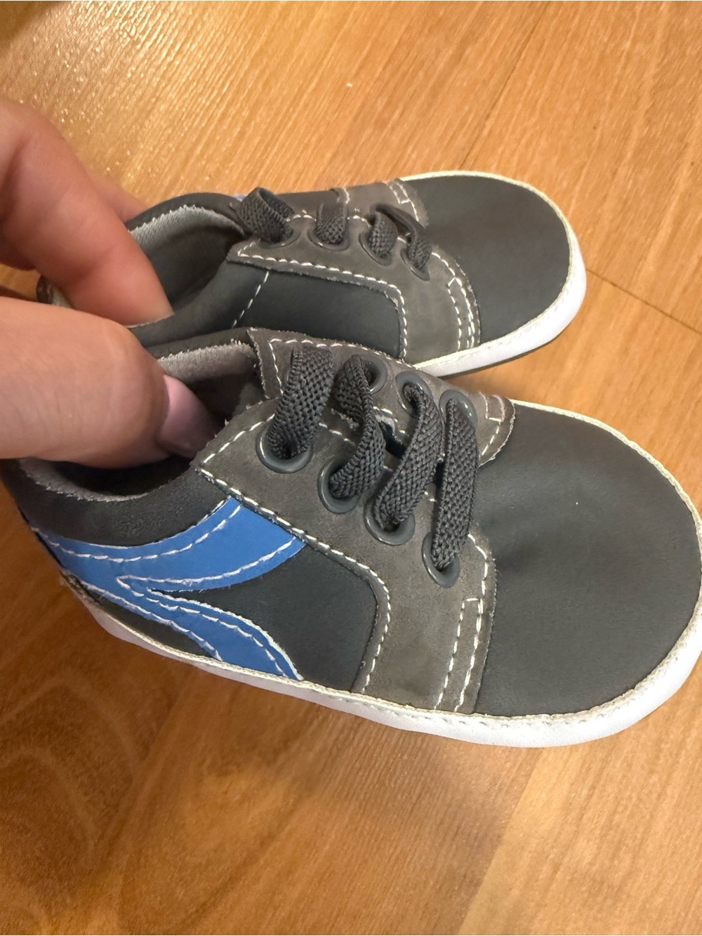 Kids Black and Gray Sneaker with Blue Accent - Picture 2 of 3